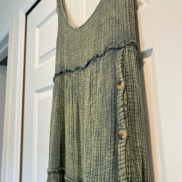 Free People Green Sleeveless Button Dress - Picture 1 of 6